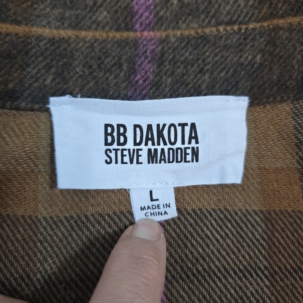 BB Dakota Brown Plaid Button Up Shacket Brown and Pink Size Large - Picture 4 of 9